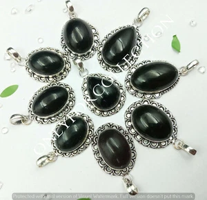 New Year Black Onyx Gemstone 925 Sterling Silver Plated Design Pendant Lot 10pcs - Picture 1 of 6