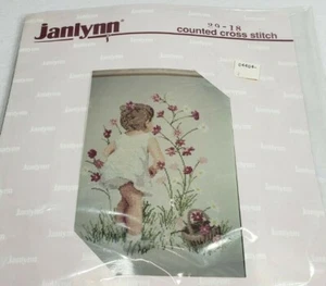 Janlynn Counted Cross Stitch Kit NEW 29-18 Girl w/ Cosmos Flowers by Nancy Cole - Picture 1 of 3