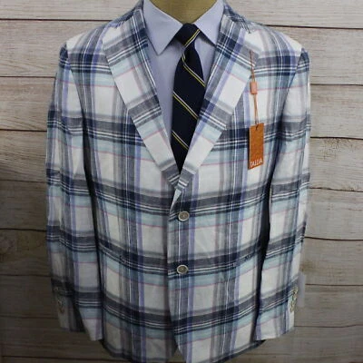 New 38R Tallia Vago Multicolor Plaid Slim Fit Linen Sport Coat Blazer J25 - Image 1 of 4