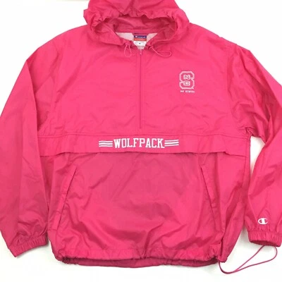 NC State Wolfpack Champion Womens Pullover 1/2 Zip Windbreaker Hood Logo Pink M - Image 1 of 4