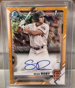 2021 Bowman Chrome 1st SEAN ROBY Orange Refractor RC Auto /25 Giants Rookie 🔥📈