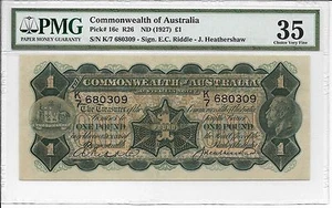 Commonwealth of Australia Pick 16c R26 - 1 pound, nd (1927). PMG 35. EF         