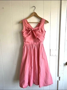 Vintage 80s Pink Ribbon Bow Sweetheart Fit & Flare Dress w/ Pockets - XS - Small - Picture 1 of 6