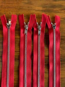 3 New Metal Red Cloth 18" Zippers - YKK Closed Bottom Gold Metal Alloy Teeth