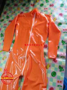Unisex Latex Full Body Tight Rubber Catsuit Bodysuit Leotard Back Zip Orange 3XL - Picture 1 of 4