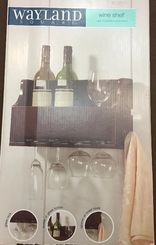 Wayland Wall Mounted Wine Shelf Bottle Glass Hanging Shelf Display Floating NEW - Imagem 1 de 3