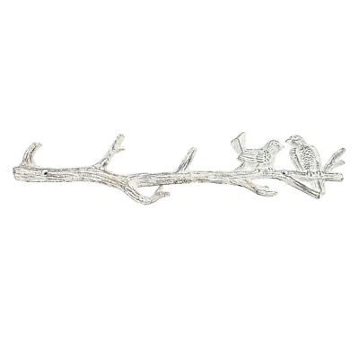 White Cast Iron Birds on Branch Hook Rack 18" Farmhouse Rustic Decor - Image 1 of 4