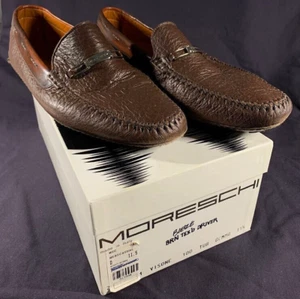 Moreschi Italian Mens  Brown Textured Leather Driving Loafers, US 11.5D - Picture 1 of 7