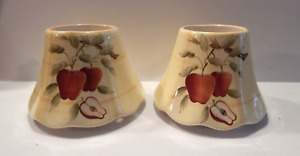 Lot of 2 Home Interiors Yellow CANDLE SHADE TOPPER w/ Apples 