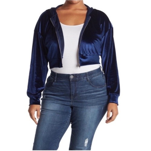 VETEMENTS Felpa con cappuccio CURVY SENSE blu navy velluto cerniera 2X