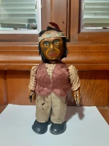 ALPS Japan Wind Up Tin Toy Big Chief Indian Walks. Rare - Picture 1 of 12