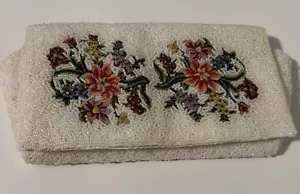 Vintage Beaded Needlepoint Purse Floral Hand Bag 1950s - Picture 1 of 7