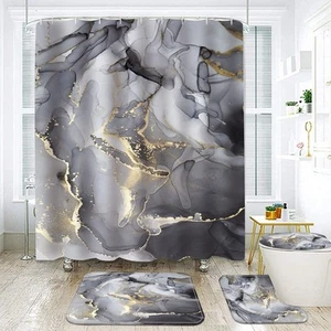 Black Gray Gold Marble Bathroom Sets with Rugs for Bathroom Decor, 72x72 Inch... - Picture 1 of 9