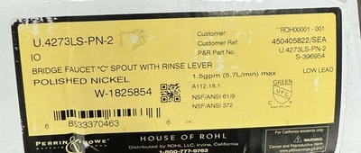 Grifo de cocina puente ROHL U.4273LS-PN-2 Holborn 1,5, níquel pulido*LEER* Foto 1 de 4