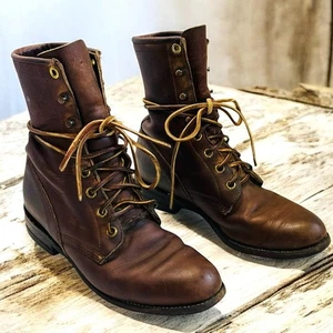 Justin Women’s Sz 5 Brown Leather Lace Up Roper Boots Classic Western Distressed - Picture 1 of 13