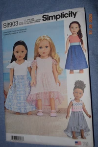 Maxi Vestido Simplicity 8903 Patrón 18" Muñeca Ropa Ajuste NIÑA AMERICANA Sin Cortar - Imagen 1 de 2