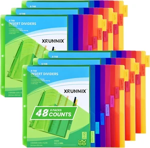 8-Tab Binder Dividers - Index Pockets Divider for 3 Ring Binders, 3-Hole Plastic - Picture 1 of 12
