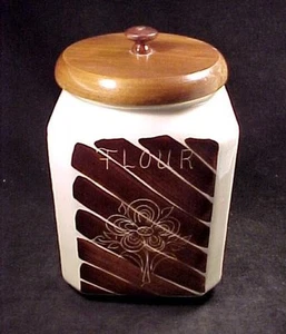 Purinton Pottery Flour Canister Intaglio Brown Floral Square Vintage 1950s MCM - Picture 1 of 8