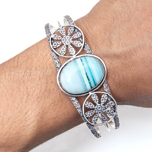 VALENTINO Braccialetto Gioielli Pietre Preziose Agata Botswana Verde 7''Regolabile