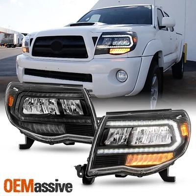 For 05-11 Toyota Tacoma LED DRL Sequential Signal Headlights Welcome Lamp Black - Image 1 of 4