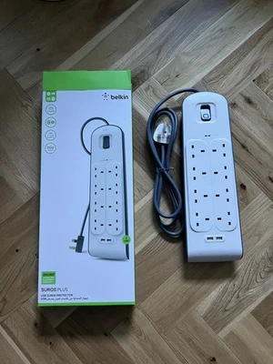 [NEW] Belkin 8-Outlet Surge Protector Power Strip 8 AC Outlets 2 USB - Image 1 of 3