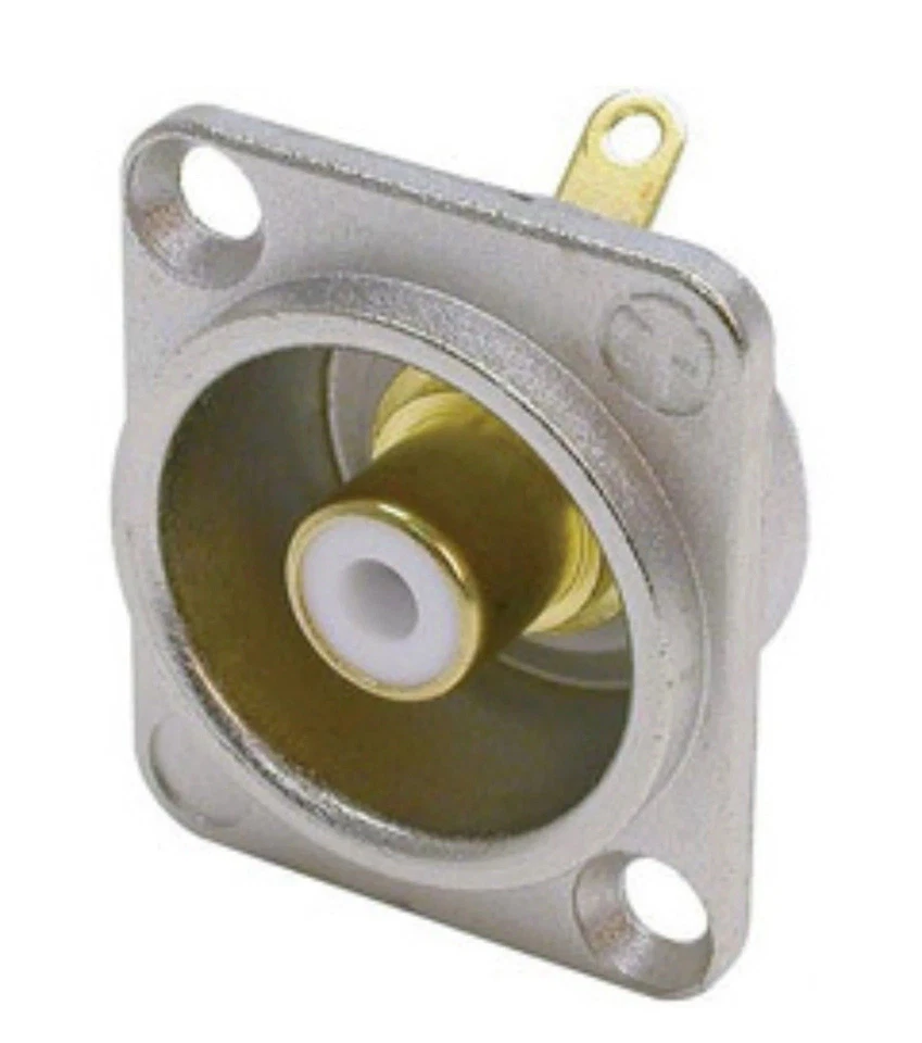 Neutrik NF2D-9 Phono RCA Socket - Nickel Panel D-shape w/Colored Washer - White - Image 1 of 1