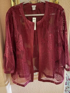 Chicos NWT$ 149~Travelers Embellish Novelty Jacket Deep Cherry Open Front 4(XXL) - Picture 1 of 10