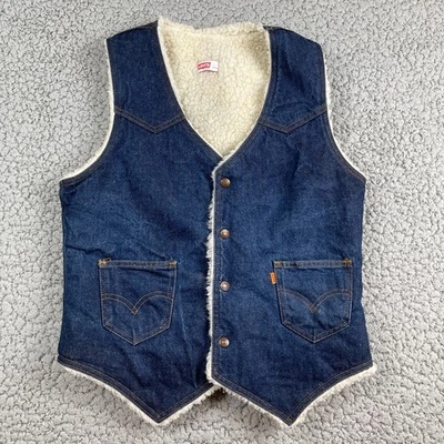 Vintage 70s 80s Levi’s Orange Tab Sherpa Lined Denim Vest Sz M USA Dark Blue - Image 1 of 4