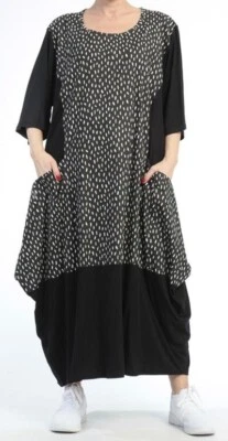 PLUS SIZE BLACK/WHITE SPOTS PATTERN 2 POCKETS BALLOON LONG DRESS UK Size 22-24 - Image 1 of 4