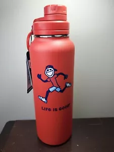 Life is Good Jake Running Jogging Acciaio Inox 40oz Bottiglia Acqua Rossa Nuova - Foto 1 di 6