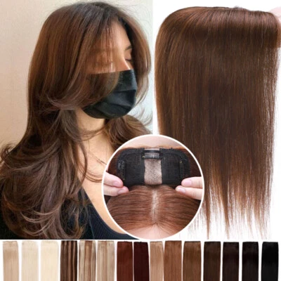 Virgin Human Remy Hair Toupee Hairpiece/Silk Mono Base Clip In Topper Wigs 6-18" - Image 1 of 4