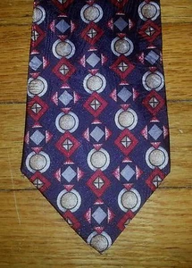 David Taylor Tie Geometric Shapes Pattern Navy Blue Tan Red NIB t1792 - Picture 1 of 4