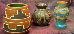 Miniature native pottery pots vases signed MEXICAN 3 vtg Tonala Mata Ortiz - Picture 1 of 3