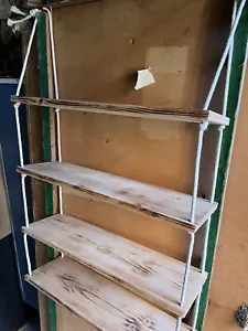 Rustic Wooden Hanging Rope Shelves - Handmade Solid Wood - Picture 1 of 4