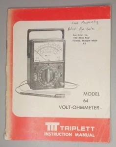 Vintage Triplett Model 64 Volt-Ohmmeter Instruction Manual - Afbeelding 1 van 1