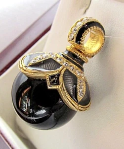 SALE ! SUPERB RUSSIAN EGG PENDANT STERLING SILVER 925 and 24K GOLD GENUINE ONYX - Picture 1 of 1