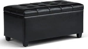 Sienna 34 Inch Wide Rectangle Lift Top Storage Ottoman Bench in Midnight Black T - Picture 1 of 10