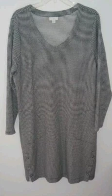 138 J.Jill V-NECK Long Sleeve 2 Pocket Black&White Knee Length Shift Dress Sz 1X - Image 1 of 4
