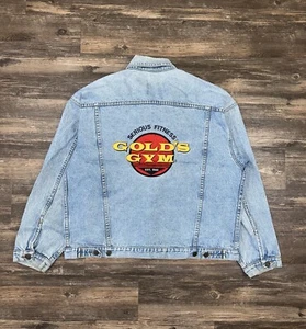 Vintage Golds Gym Spell Out Embroidered Denim Jacket Men Siz XL Serious Fitness - Picture 1 of 8