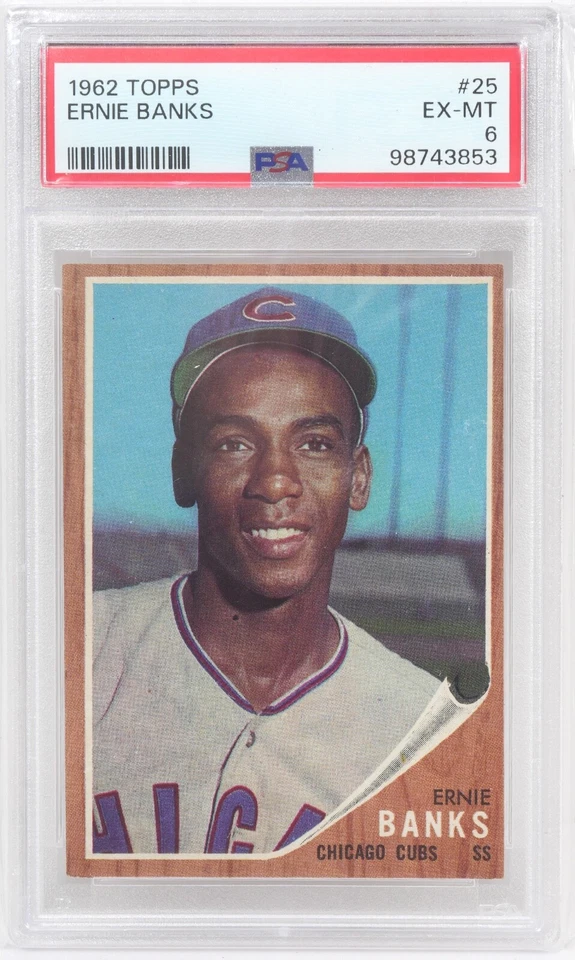 1962 Topps #25 Ernie Banks PSA Graded 6 Baseball Card Chicago Cubs - Image 1 of 3