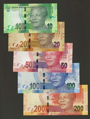 SOUTH AFRICA 10 20 50 100 200 Rand 2018, Nelson Mandela Commem, UNC, 5 Pcs Rare - Image 1 of 2