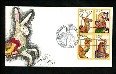 US FDC #2390-2393 Weddle Hand Painted HP 1988 OH Carousel Unofficial Rabbit - Image 1 of 3