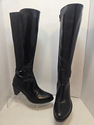 AGL Mujeres Cuero Negro Moto Arnés Retro Panel Elástico Botas US 8 M EUR 38 Foto 1 de 4