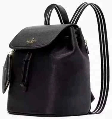 Mochila Kate Spade Rosie con solapa de cuero granulado negro KB714 NUEVA CON ETIQUETAS $399 venta al por menor Foto 1 de 4