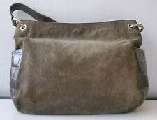 Furla Brown Suede & Snakeskin Leather Handbag Brass Leather Handle . Italy