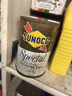 NOS Full Sunoco Special Long Mileage Motor Oil Can SAE Quart Sun Tin Garage Art
