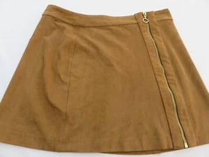H&M TAN FAUX SUEDE A LINE MINI SKIRT WITH SIDE ZIP UK 14 WAIST 30" 70'S RETRO - Picture 1 of 8