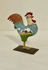 Rooster Folk Art Carved Wood Metal Stand Russ Berrie Farmhouse Hand Painted 5.5” - Picture 1 of 9