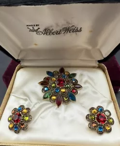 Vintage Albert Weiss PRÄSENTATIONSBOX & STRASS ANSTECKNADEL CLIP OHRRINGE Siehe Beschreibung C1038 - Bild 1 von 7