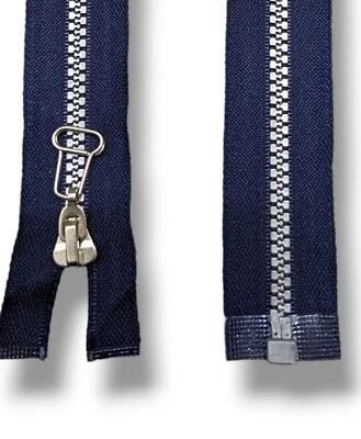 NDL Reißverschluss Krampe Kunststoff Dunkelblau Silber Robust Jacke,Teilbar bis 85cm